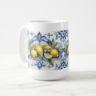 Caneca De Café Azulejos brancos e azuis Amalfi italianos e limões