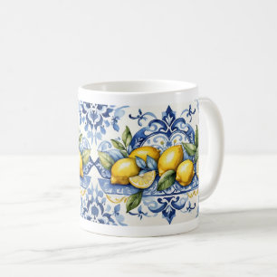 Caneca De Café Azulejos brancos e limões azuis Amalfi italianos