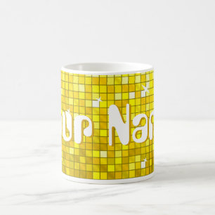Caneca De Café Azulejos de Disco Amarelo, caneta 'Seu Nome'