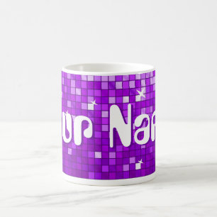 Caneca De Café Azulejos de Disco Roxo a caneta 'Seu Nome'