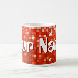 Caneca De Café Azulejos de Disco Vermelho 'Seu Nome'