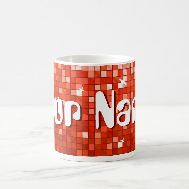 Caneca De Café Azulejos de Disco Vermelho 'Seu Nome' (Centro)