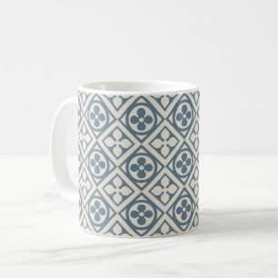 Caneca De Café Azulejos de Flor e Folha Medievais - Café Azul de