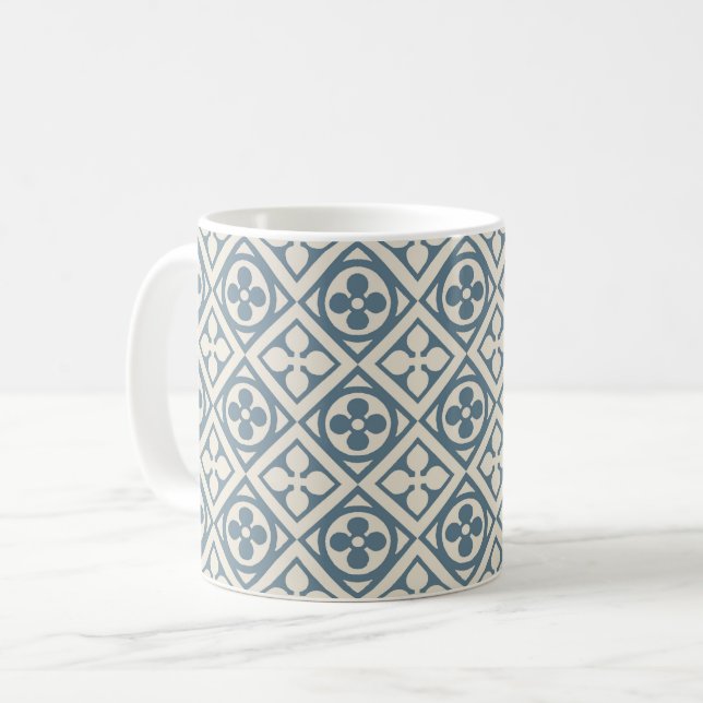 Caneca De Café Azulejos de Flor e Folha Medievais - Café Azul de  (Frente Esquerda)