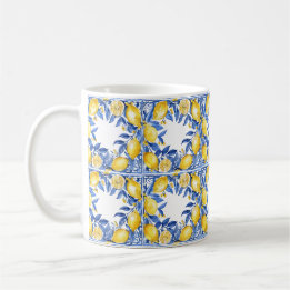 Caneca De Café Azulejos de Limão Siciliano Padrão Mediterrâneo Do