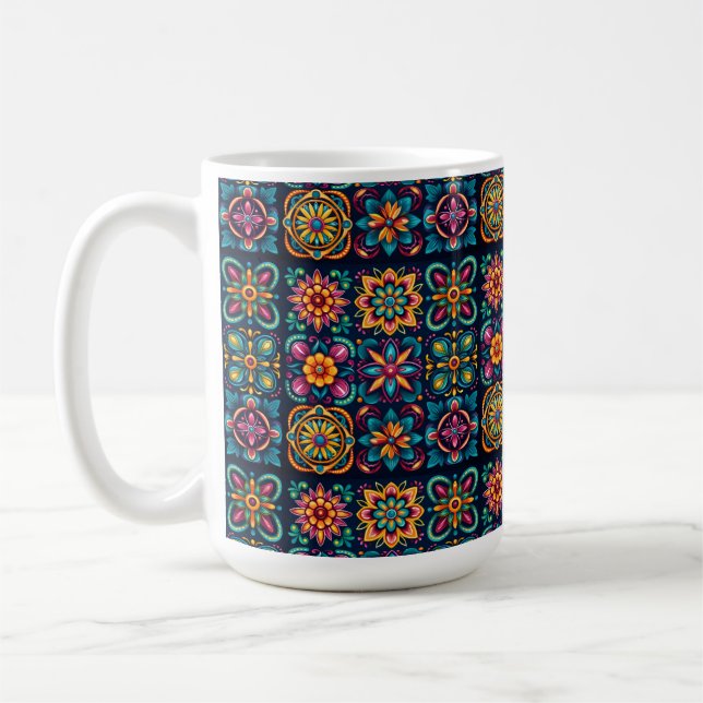 Caneca De Café Azulejos de mosaico Flor 53 (Esquerda)