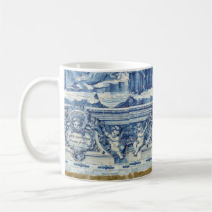 Caneca De Café Azulejos de paredes brancas e azuis portuguesas co