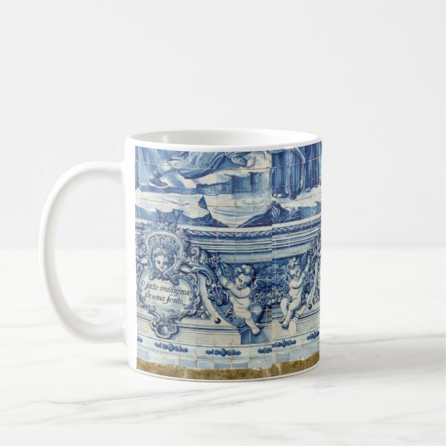 Caneca De Café Azulejos de paredes brancas e azuis portuguesas co (Esquerda)