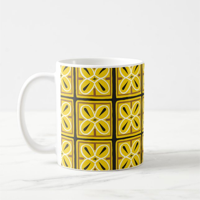 Caneca De Café Azulejos de safra, padrão de ilustração  (Esquerda)