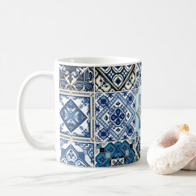 Caneca De Café Azulejos do Mediterrâneo, Portugal, Azulejo, Majol (Com Donut)