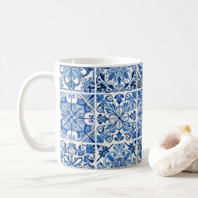 Caneca De Café Azulejos do Mediterrâneo, Portugal, Azulejo, Majol (Com Donut)