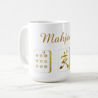 Caneca De Café Azulejos Dourados de Mahjong brancos