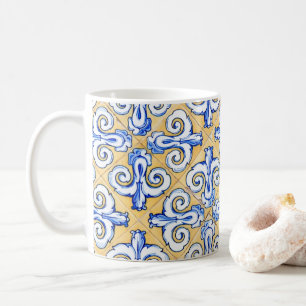 Caneca De Café Azulejos Espanhóis - Azulejo Azul, Amarelo e Branc