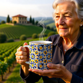 Caneca De Café 💛💙 Azulejos florais azuis e amarelos