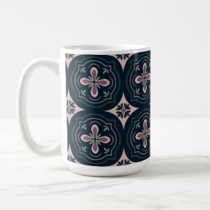 Caneca De Café Azulejos Florais Geométricos Terrosos