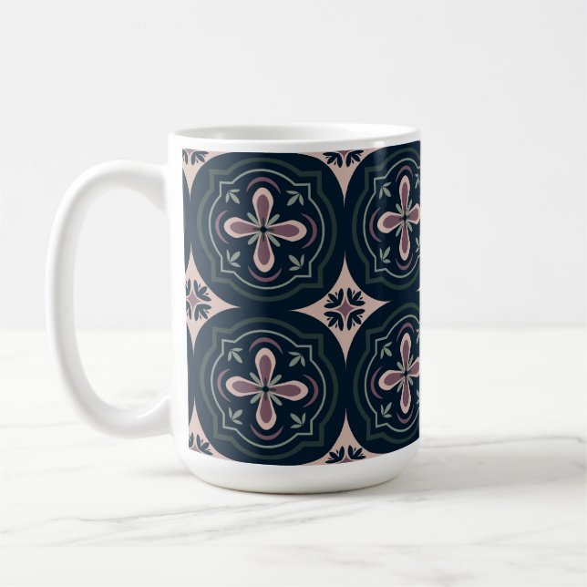 Caneca De Café Azulejos Florais Geométricos Terrosos (Esquerda)