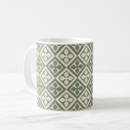 Caneca De Café Azulejos Folha Medieval - Mug Verde de Café Moss