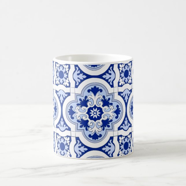 Caneca De Café Azulejos italianos, majolica, padrão azul e branco (Centro)