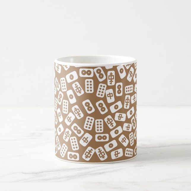 Caneca De Café Azulejos Mahjong - padrão branco em castanho (Centro)
