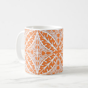 Caneca De Café Azulejos marroquinos - alaranjado e branco corais