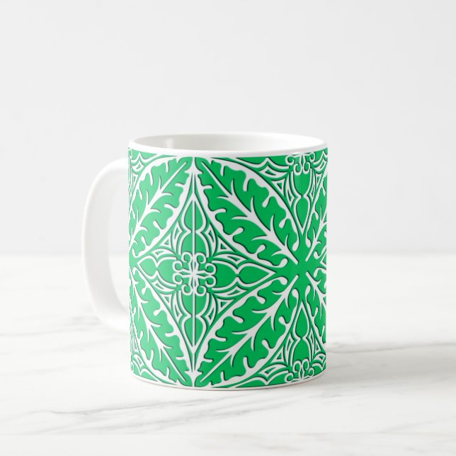 Caneca De Café Azulejos marroquinos - jade verde e branco (Frente Esquerda)