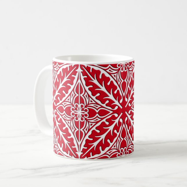 Caneca De Café Azulejos marroquinos - obscuridade - vermelho e (Frente Esquerda)