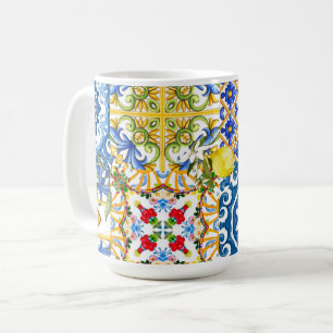 Caneca De Café Azulejos mediterrânicos, majolica, estilo Sicilian