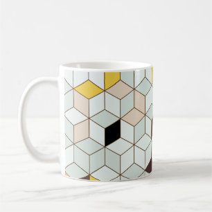 Caneca De Café Azulejos, padrão branco preto geométrico.