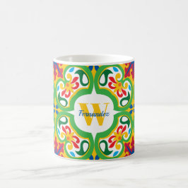 Caneca De Café 💛🧡💚 Azulejos, padrão decorativo, personalizado
