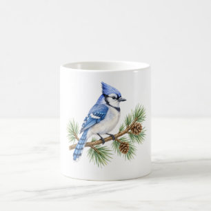Caneca De Café Azulinha em um Galho de Pinheiro