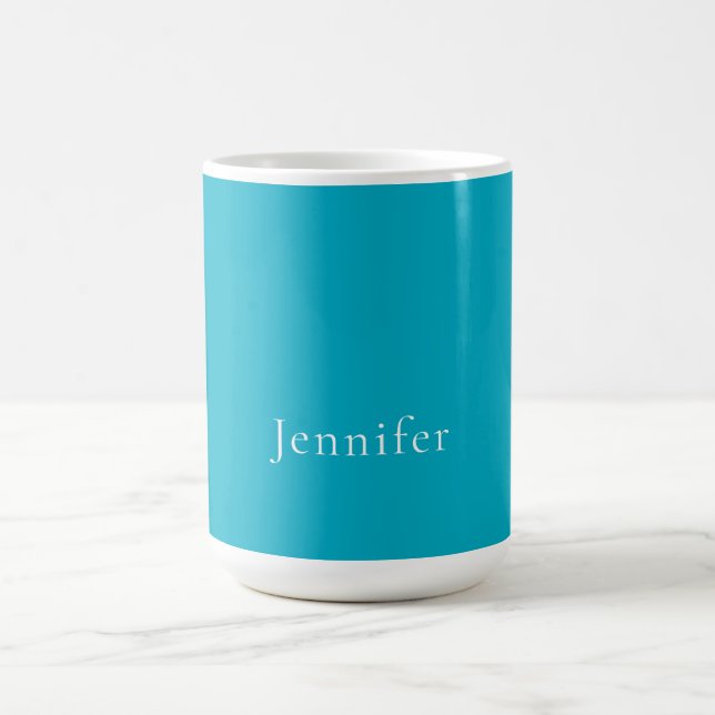Caneca De Café Azure Blue Trendy Modern Minimalist Name (Centro)