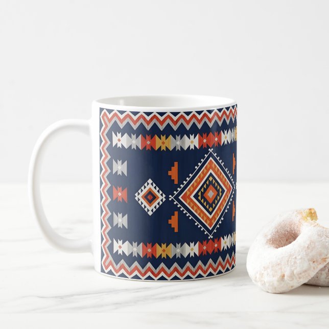 Caneca De Café Azure Navy and Terracotta Geometric Tribal (Com Donut)