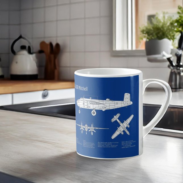 Caneca De Café B-25B Mitchell Doolittle - Airplane Blueprint ABD (Criador carregado)