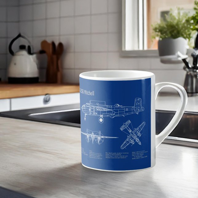 Caneca De Café B-25B Mitchell Doolittle - Avião Blueprint AD (Criador carregado)