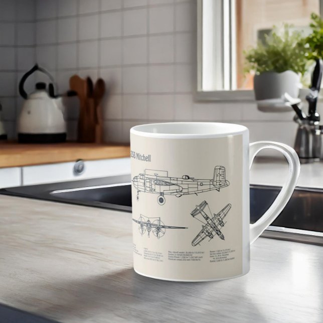 Caneca De Café B-25B Mitchell Doolittle - Avião Blueprint SD (Criador carregado)