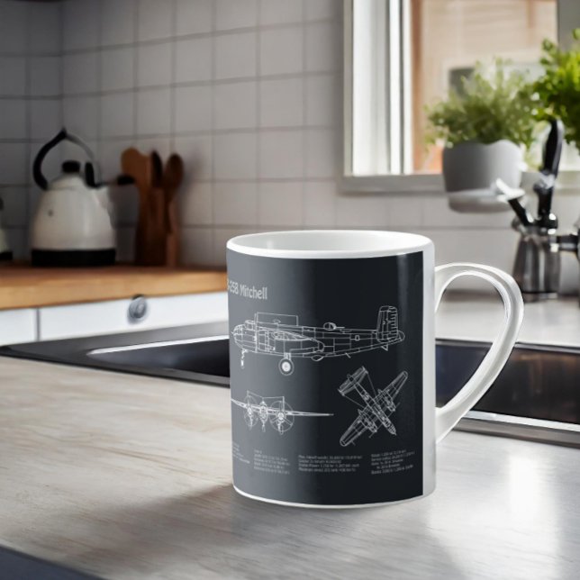 Caneca De Café B-25B Mitchell Doolittle - PD de avião Blueprint (Criador carregado)