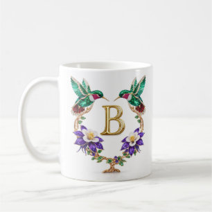 Caneca de Café B Monograma Beija-flor com Joias de