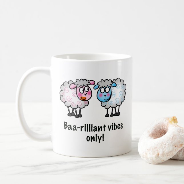 Caneca De Café Baa-rilliant - Cute Cartoon Sheep Pair (Com Donut)