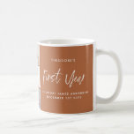 Caneca De Café Babies first year photo collage script terracotta<br><div class="desc">Babies first year photo collage script rust terracotta modern contemporary first birthday or Christmas home decor gift.</div>