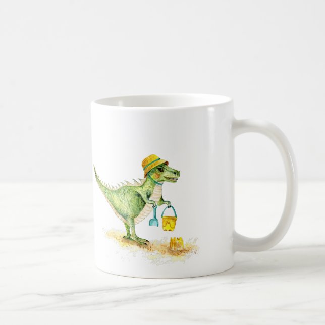 Caneca De Café Baby Dinosaur T-Rex na praia (Direita)