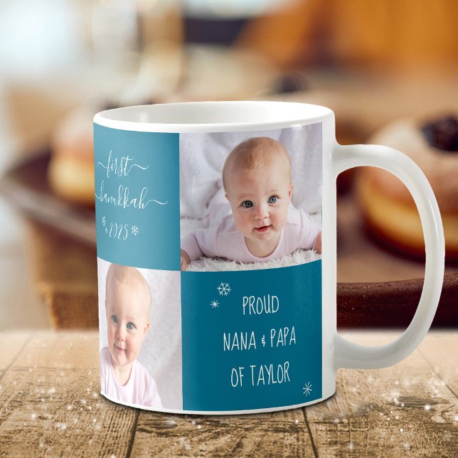 Caneca De Café Baby First Hanukkah Avós 2 Personalizados com Foto (Criador carregado)
