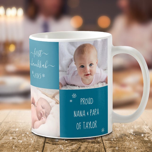 Caneca De Café Baby First Hanukkah Avós 4 Fotografia Personalizad (Criador carregado)