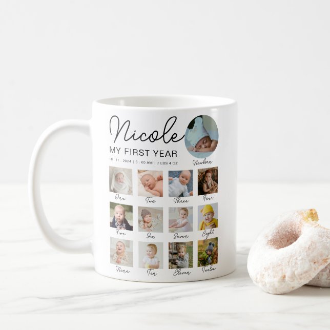 Caneca De Café Baby First Year 12 Meses Foto Collage Modern (Com Donut)