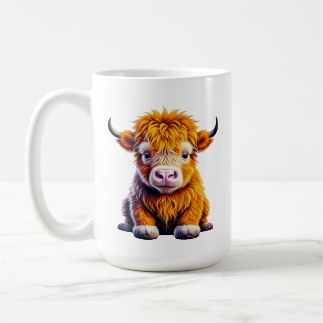 Caneca De Café Baby Highland Cow Adorável Arte Ai (Esquerda)