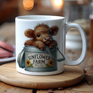 Caneca De Café Baby Highland Cow Fazenda de girassol