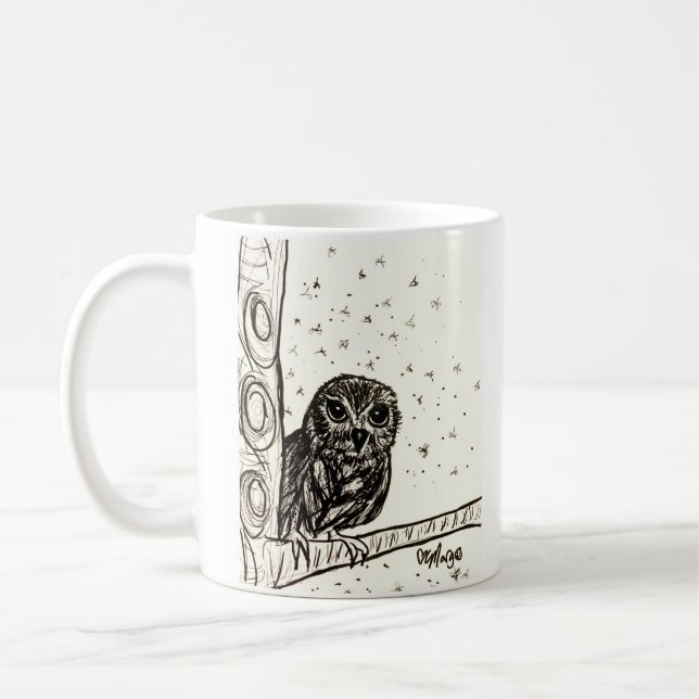 Caneca De Café Baby Owl Basking na Noite (Esquerda)