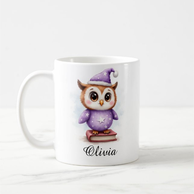 Caneca De Café Baby Owl in Pajamas Custom Name Mug (Esquerda)