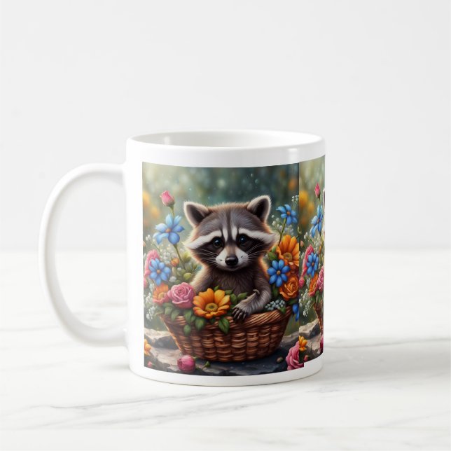 Caneca De Café Baby Raccoon in Flower Basket Mug (Esquerda)