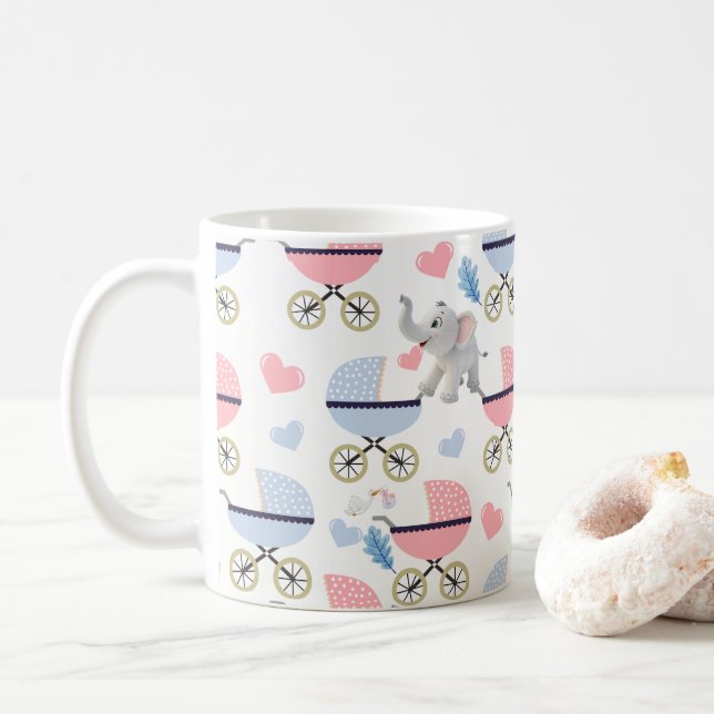 Caneca De Café Baby Stroller Twins Elephant Hearts Coffee Mugs  (Com Donut)