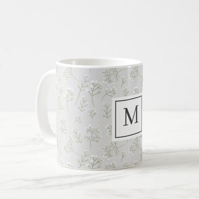 Caneca De Café Baby's Breath White Floral Gypsophila Monogram (Frente Esquerda)